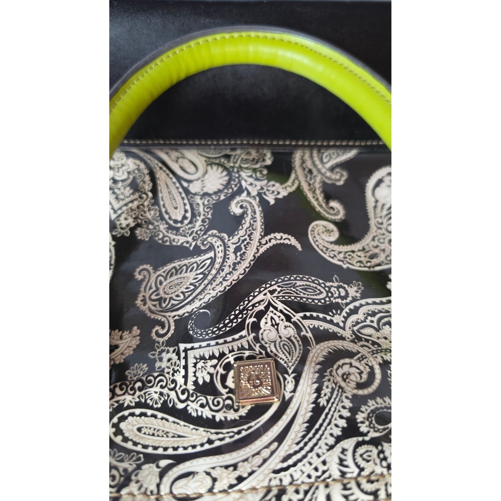 Anne Klein Paisley Satchel Bag Black White Lime Green Y2K Retro Statement Purse - Picture 2 of 8
